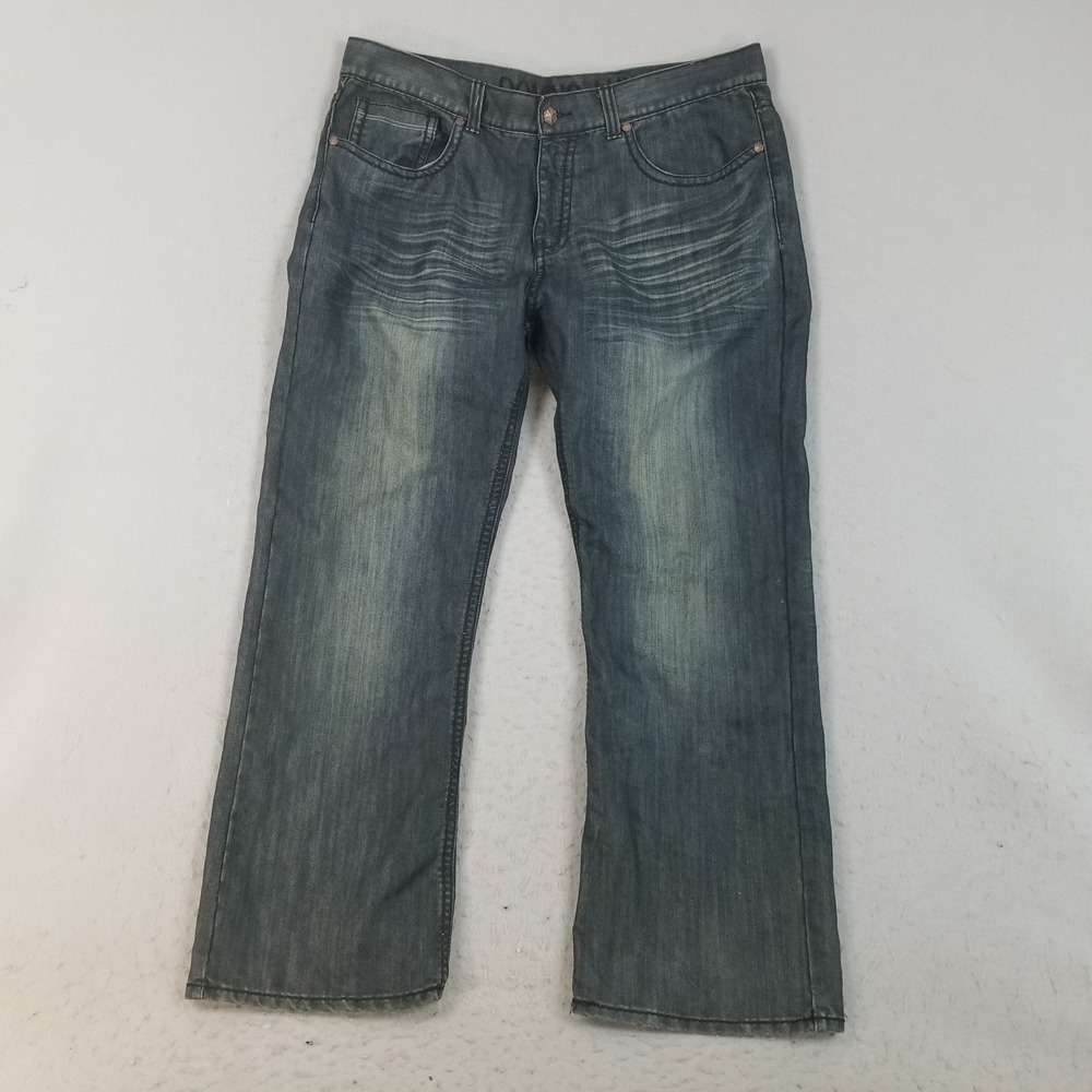 Domino Lux Jeans Men 44 Blue Straight Leg Whiskered Flap Pocket Y2Kk Denim Baggy